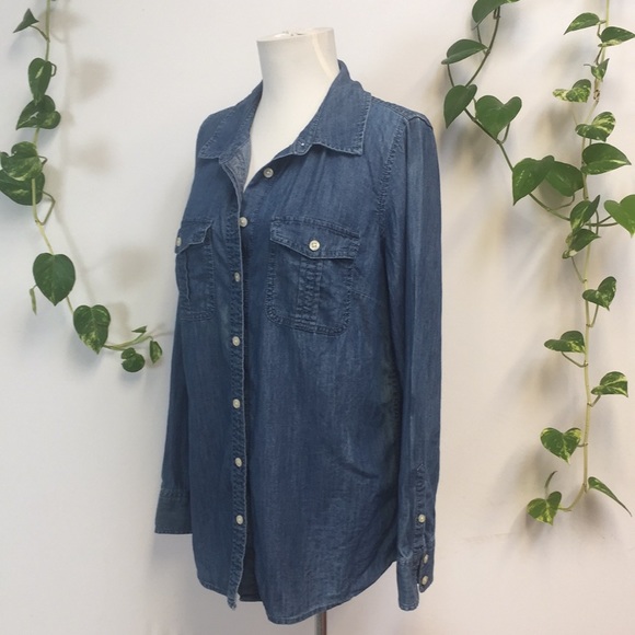 Talbots Cotton Denim Jean Shirt Blouse Button Down Western Boho Long Sleeve - Picture 2 of 7